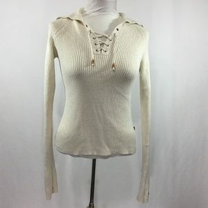 Hollister Front Lace Up Cream Color Sweater
